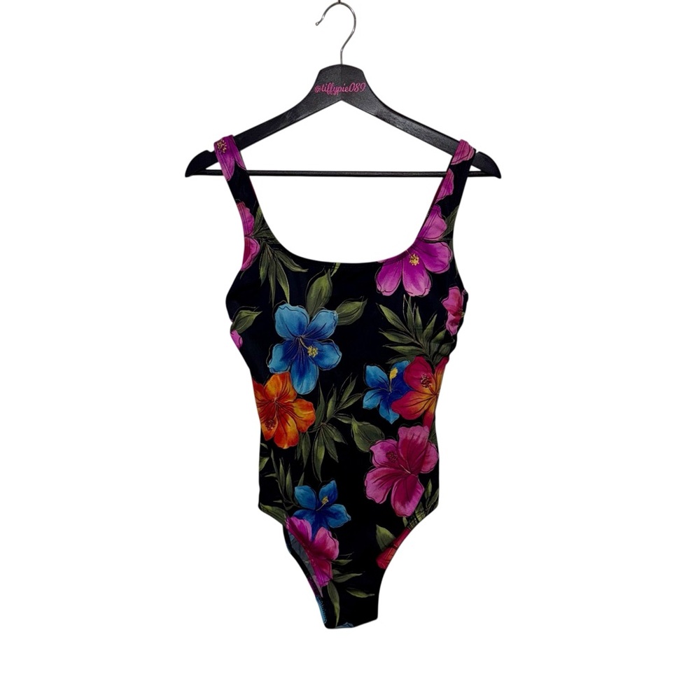 Vintage Great Lengths Swimsuit Floral Black Size 12